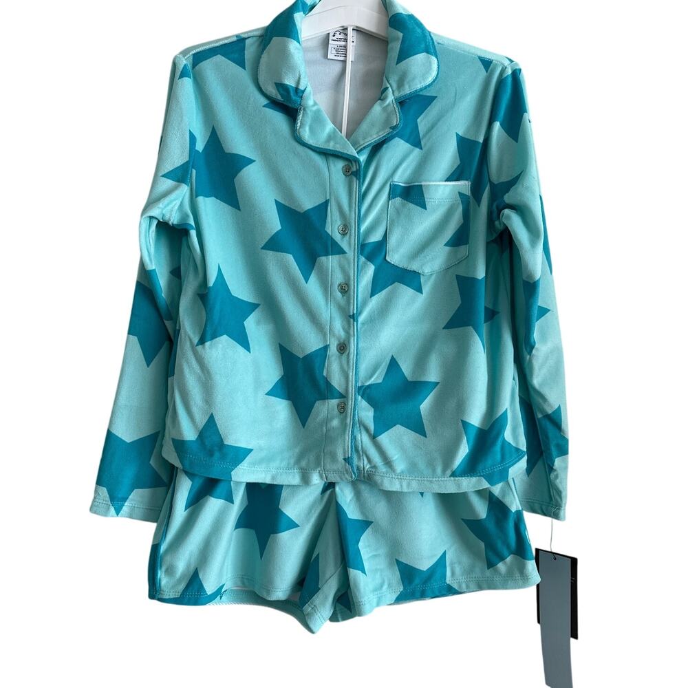 Art Class Girls NWT PJ Set (L 10/12) – Star Print Aqua Blue Button Top & Shorts